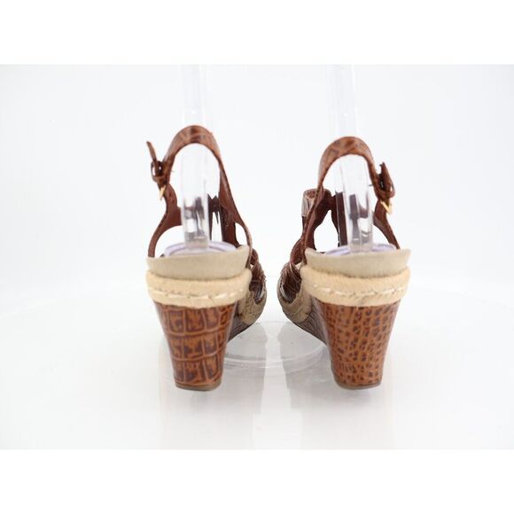 Earthies Women's Bali Sandal Size 8 Wedge Slingback Brown Croc Leather Comfy - Picture 4 of 13